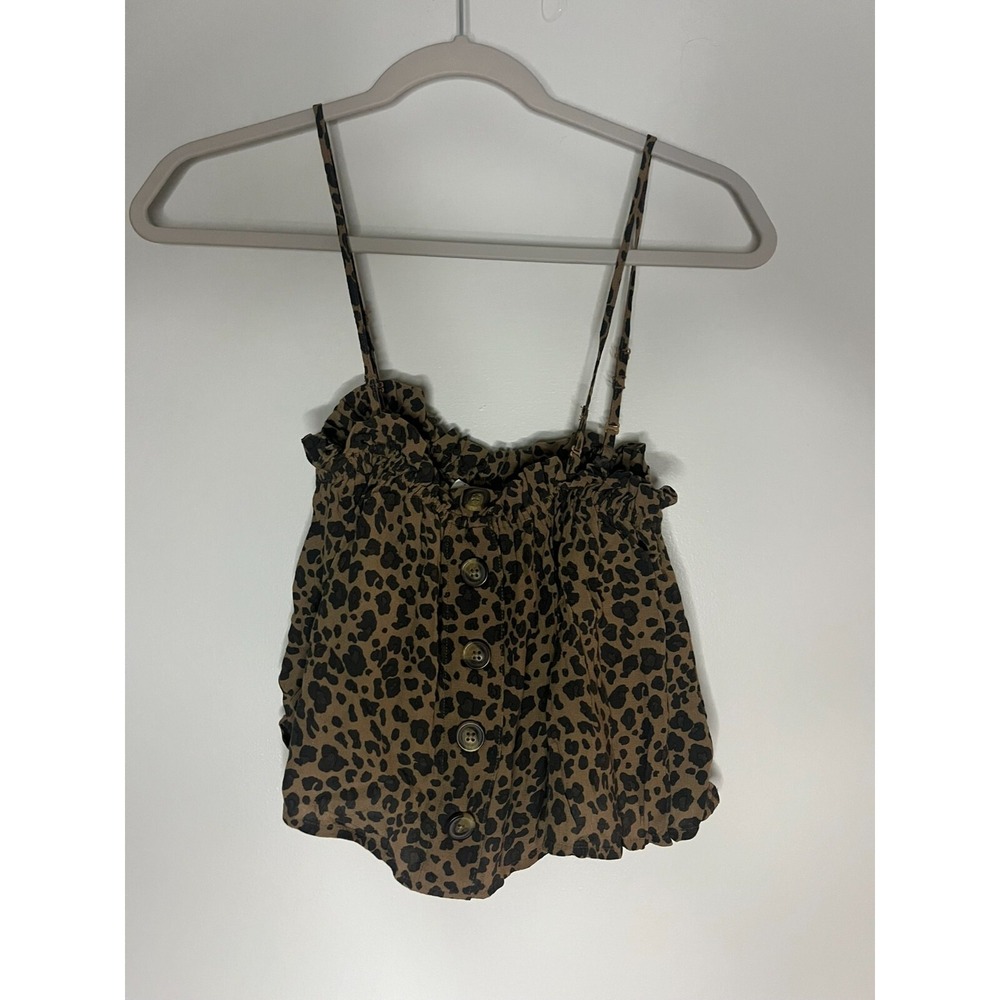 American Eagle Brown Black Leopard Print Spotted Flowy Cami Crop Top Women's M